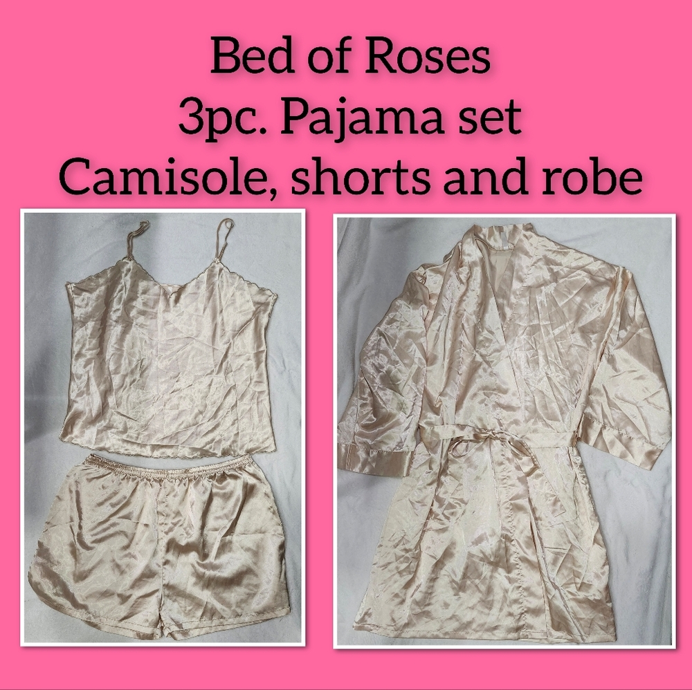 Bed Of Roses 3pc. Cream Slinky Pajama Set Women's Size 2x